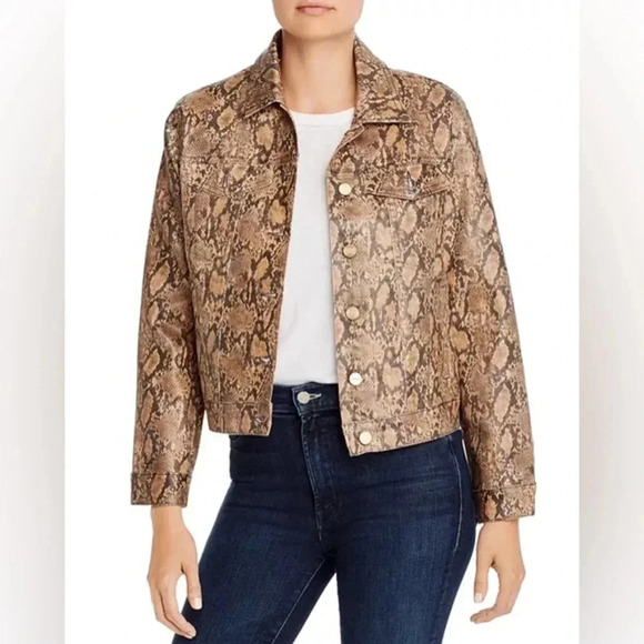 FRAME Jean Jacket Animal Print Coated Python Denim Jacket, Size XS - Picture 3 of 11